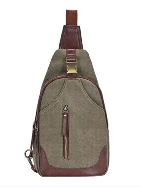 NWOT Antik Kraft Canvas Sling Crossbody Bag Outdoor Hiking Trave Olive Brown
